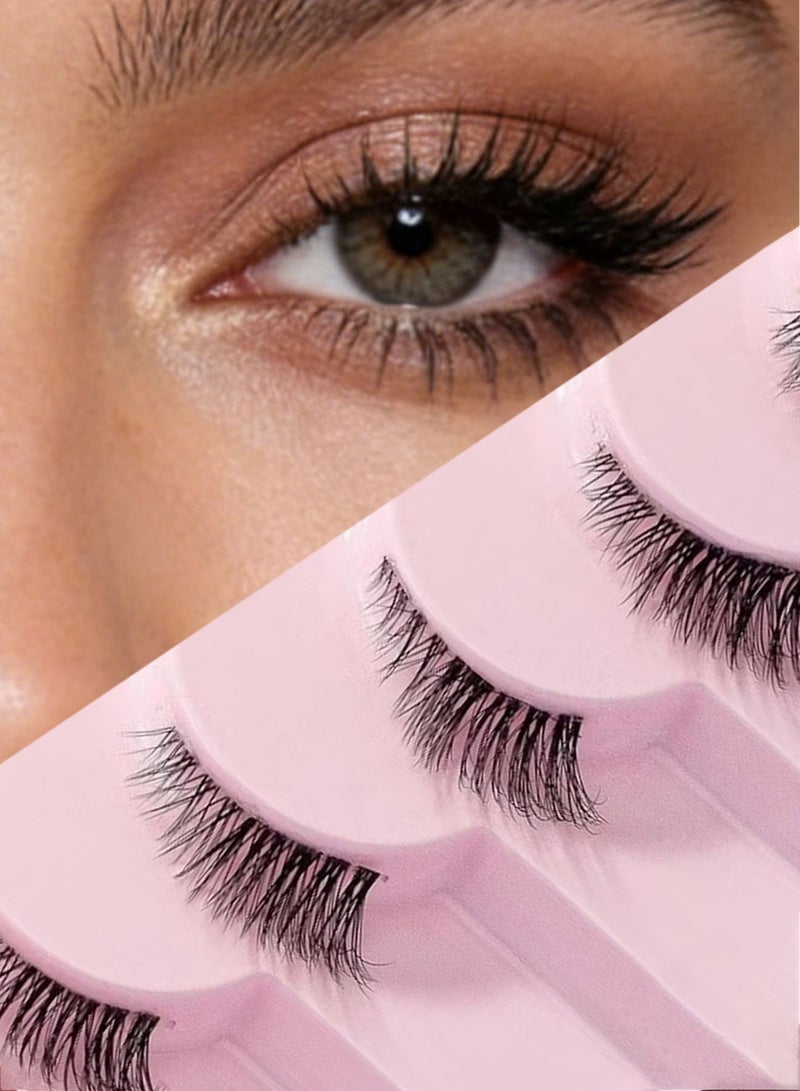 GlamKit Half Lashes With Clear Band Cat-Eye Eyelashes Fluffy Wispy False Eyelashes Natural Look Handmade Soft Diy Cluster Lashes Pack 7 Pairs - Image 1